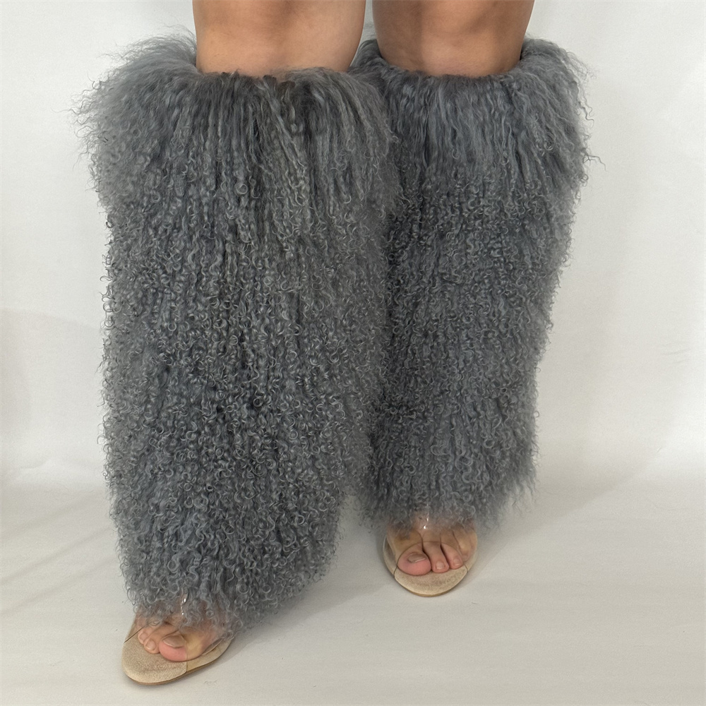 Knee Sleeve Pair - Women Spice Girl Real Mongolian Fur